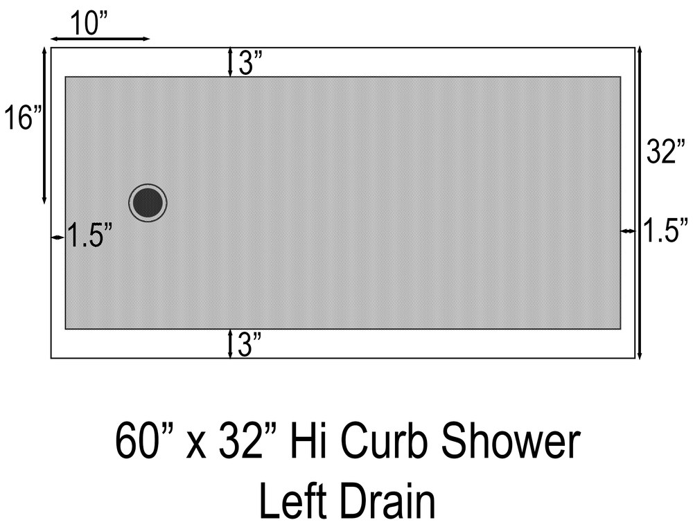 60x32 high curb shower drawing