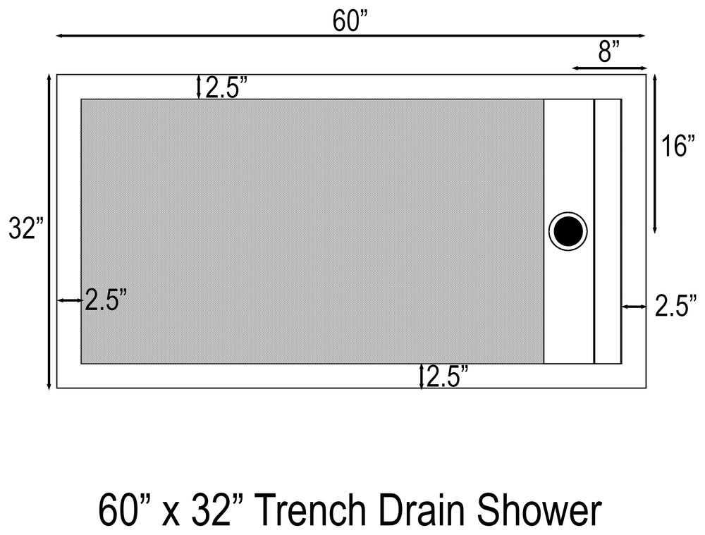 60x32 trench drain shower drawing