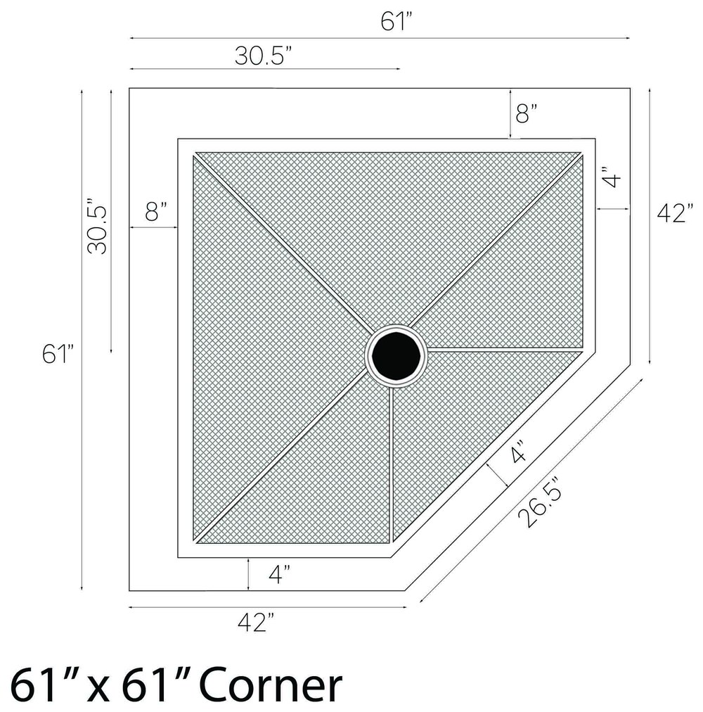 61x61 corner shower drawing