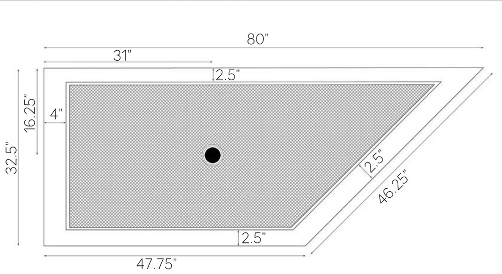 80x33 corner shower drawing